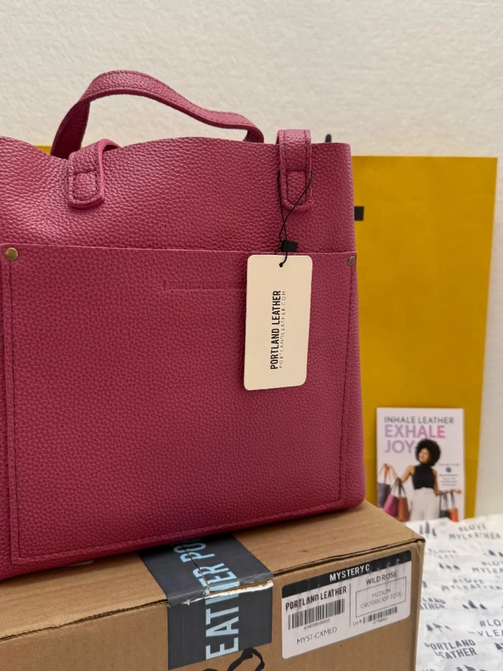 NWT Portland Leather Goods PLG Medium Crossbody Tote Classic in Pink Wild Rose